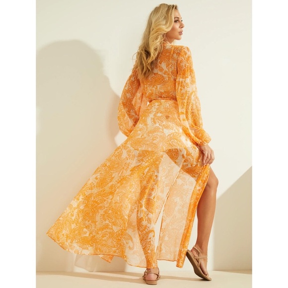 New GUESS Woman Eco Brea Maxi Dress Sunset Paisley Print SZ S - Picture 4 of 4
